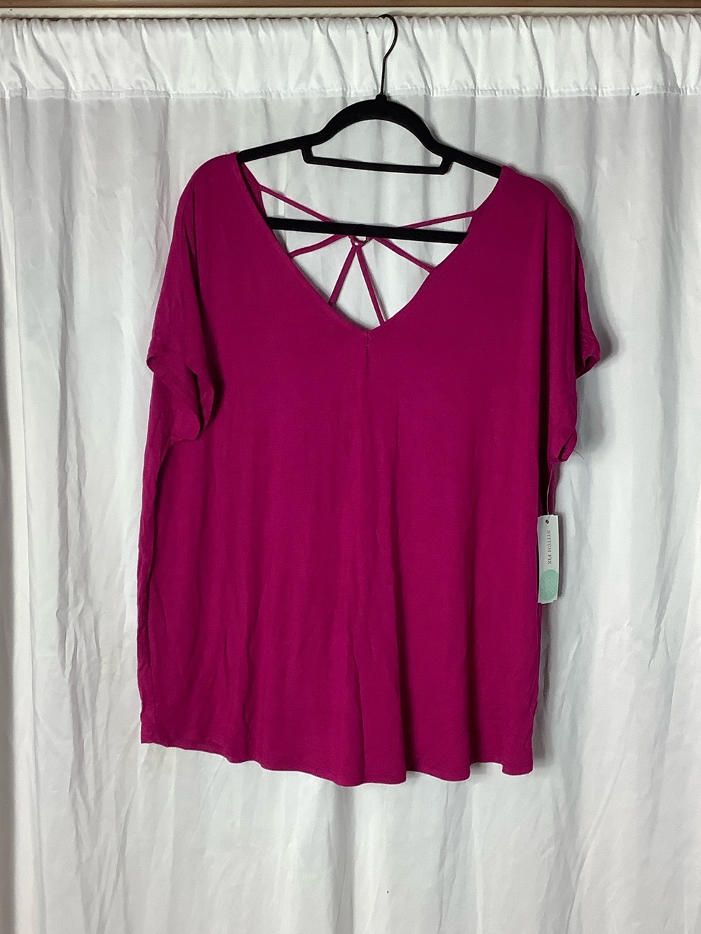 Papermoon Fuchsia Strappy-Back V-Neck Short Sleeve Top